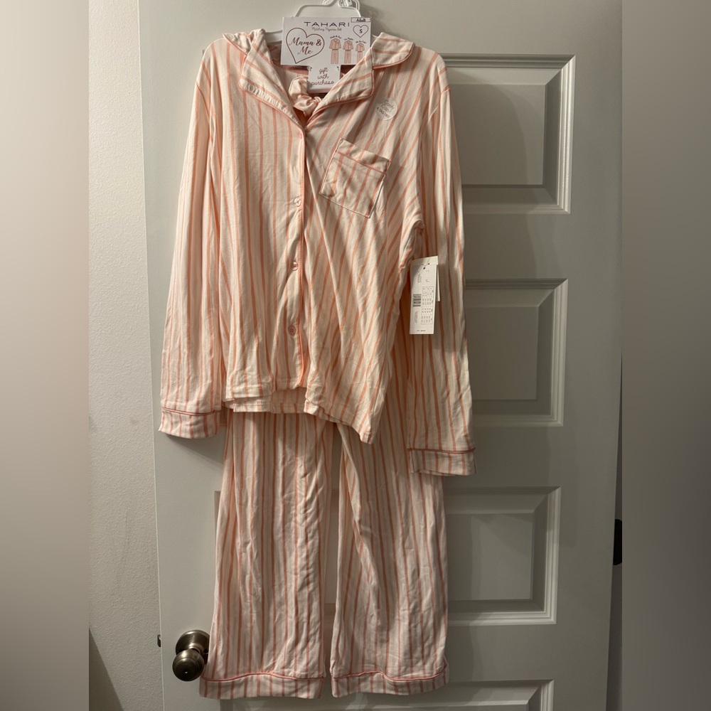 Tahari Pink and White Striped Kids Pajama Set